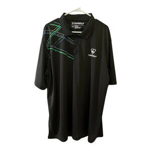 Topgolf Men’s 2XL Black Polo Shirt – Geometric Stripe Design – Short Sleeve Perf
